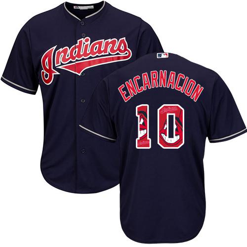 Indians #10 Edwin Encarnacion Navy Blue Team Logo Fashion Stitched MLB Jersey